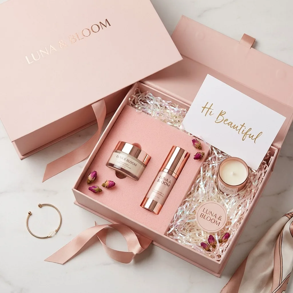 Custom PR influencer gift box nude pink packaging supplier low MOQ